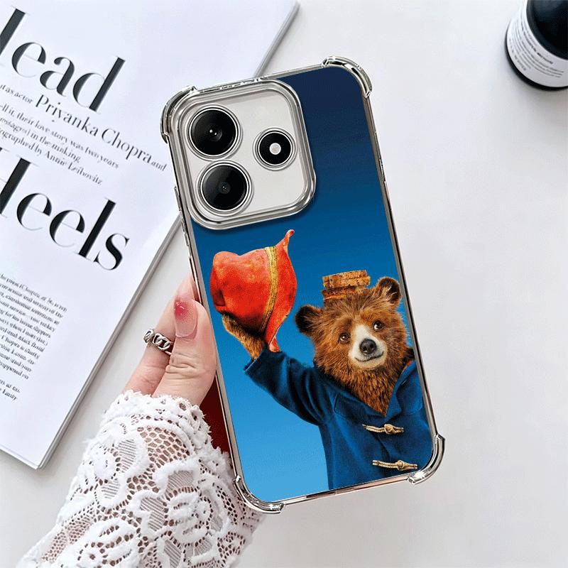 Cute P-PaddingtonS Bear Plating Phone Case For Xiaomi Redmi Note 14 15 Pro Plus 13 12 11 11S 11T 10 9S 9 5G Anti-Fall Airabag Co