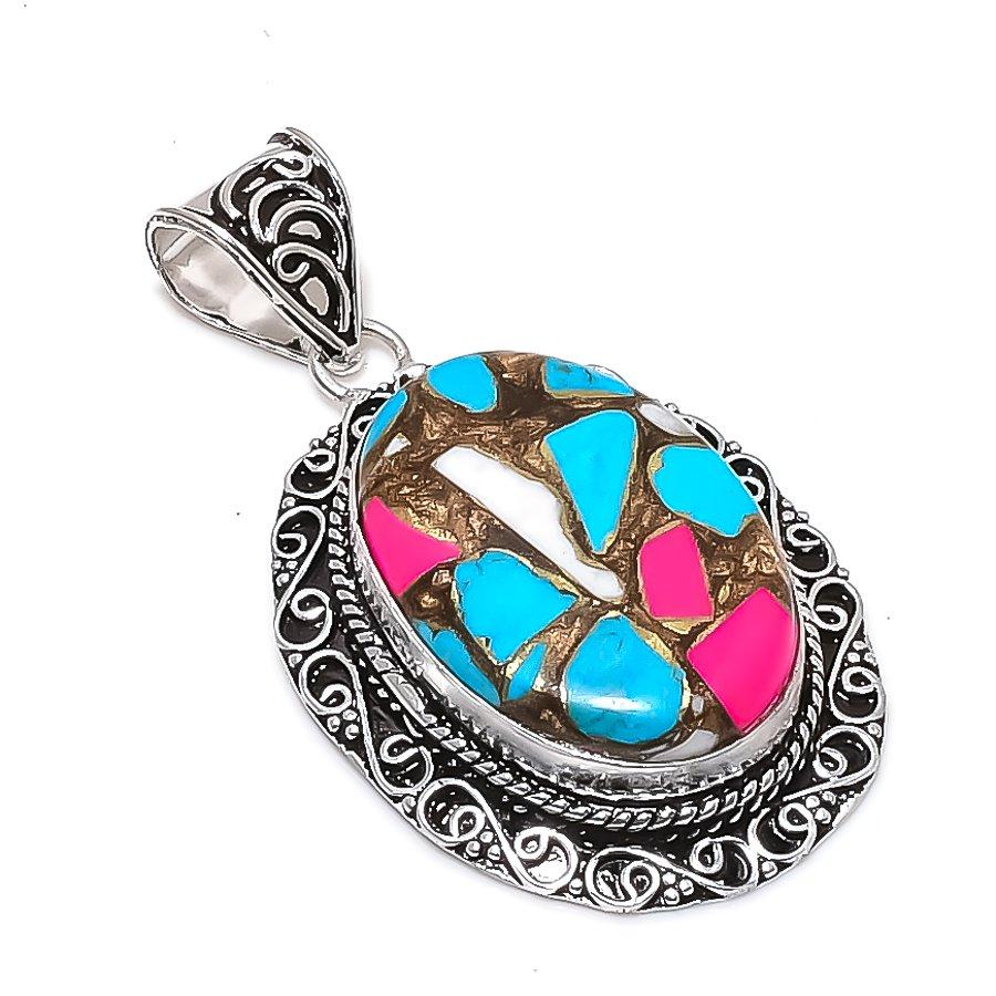Natural Cotton Candy Turquoise 925 Sterling Silver Jewelry Pendant 2.17  ETC-14009