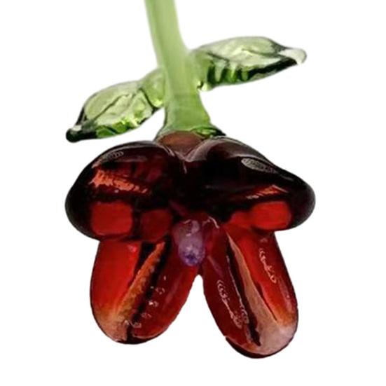 Handmade Glass Flower Decoration with Stem Hand-Blown Mini Floral Plants Figurine Home Living Room Office Table Flower Vase Ornament