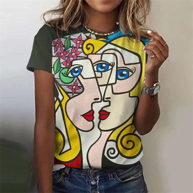 Classic Girls Face Painting 3D Graphic Tee Fashion Floral Print T Shirts For Woman Girl Street Harajuku Colorful Tshirt Tops