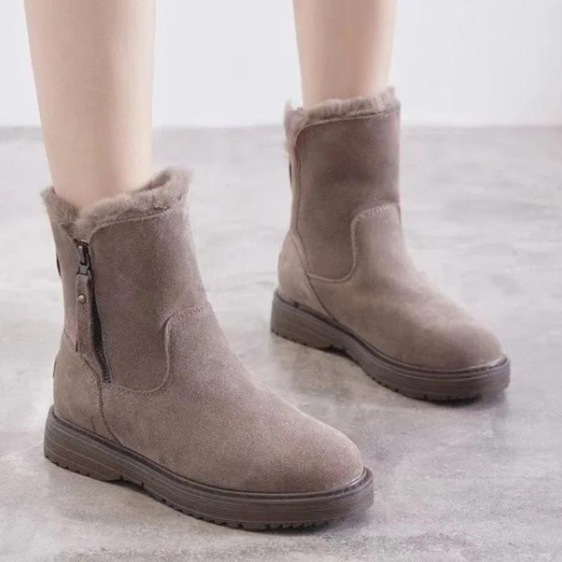 

Модная женская обувь 2024 года, горячая распродажа, женские ботинки с боковой молнией, зимние, с круглым носком, замшевые, однотонные, короткие, на плоской подошве, модные ботинки Zapatos De Mujer
