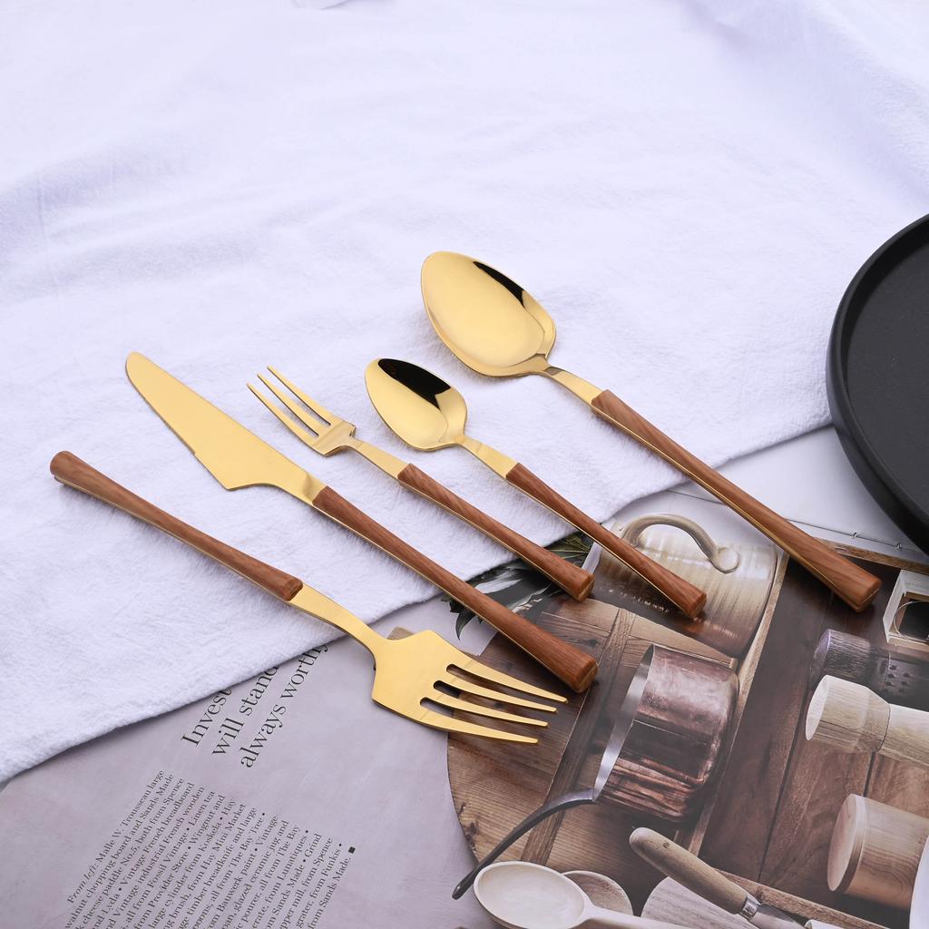 Tableware Dinnerware Set Stainless Steel Knives Forks Spoons with Wood Grain Effect Handle Kitchen Cutlery Flatware Dinner Set