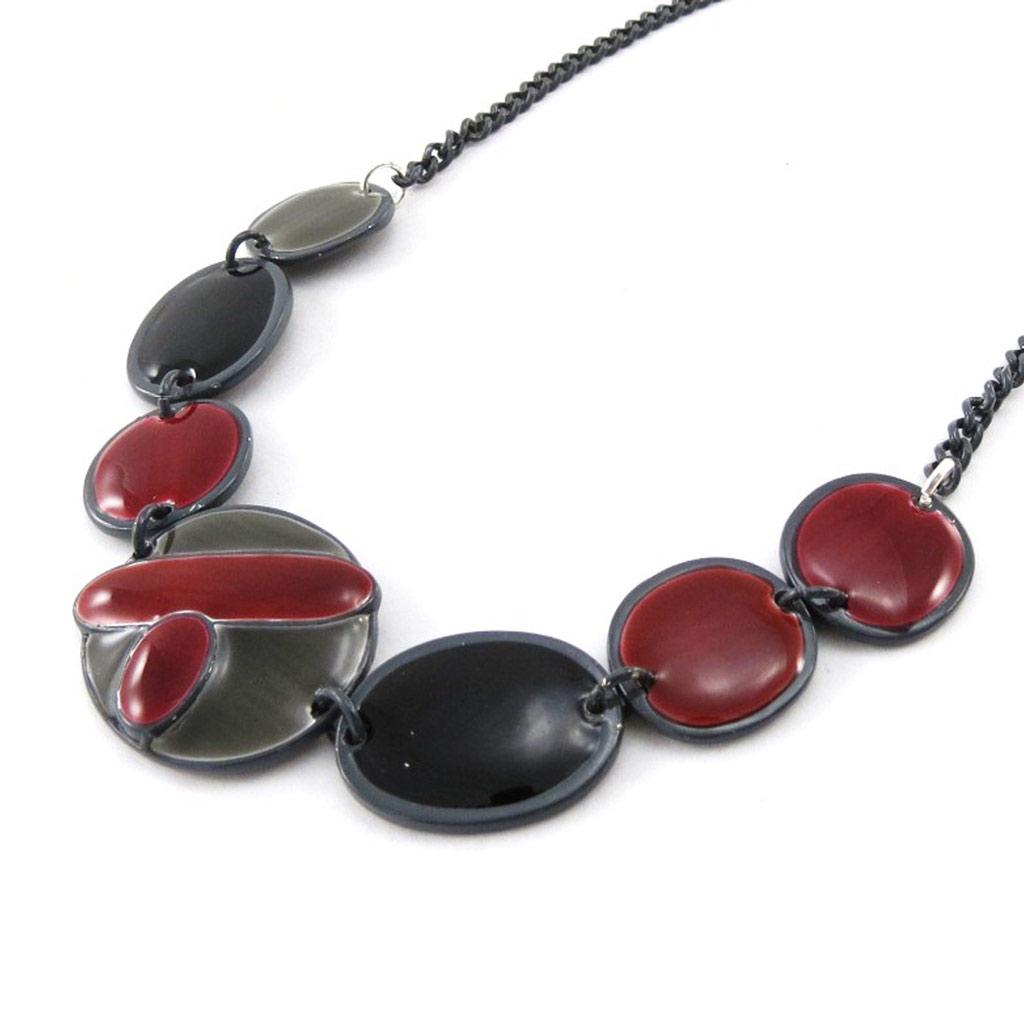 NOA [J1985] - Collier Créateur 'Arlequin' gris rouge