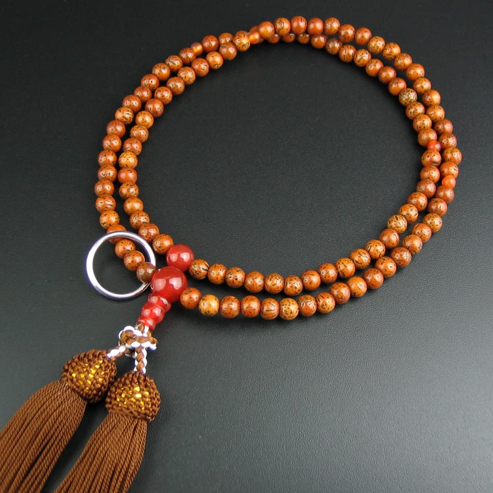 Myorenka Soto Zen Buddhist Prayer Beads for Women, Formal Prayer Beads, Antique Star and Moon Bodhi Tree Design with Agate, 8-inch Prayer Beads with