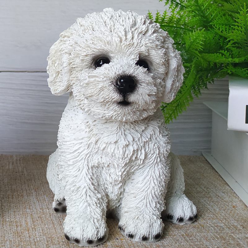 White Resin Bichon Frise Dog Ornament Cute Pet Model Figure Home Desk Decoration Gift For Dog Lovers Animal Collectors