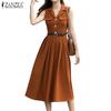 Women Summer Turn Down Collar Casual Sleeveless Long Dress