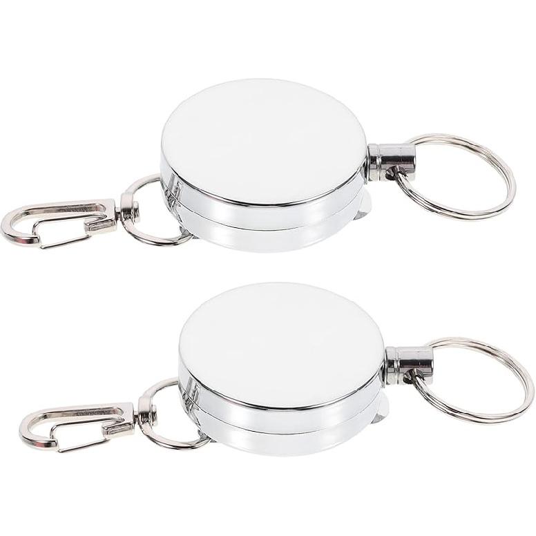 2Pcs Retractable Key Ring with Stainless Steel Lanyard Practical Badge Holder Keychain for Id Cards and Keys 4X4X2CM