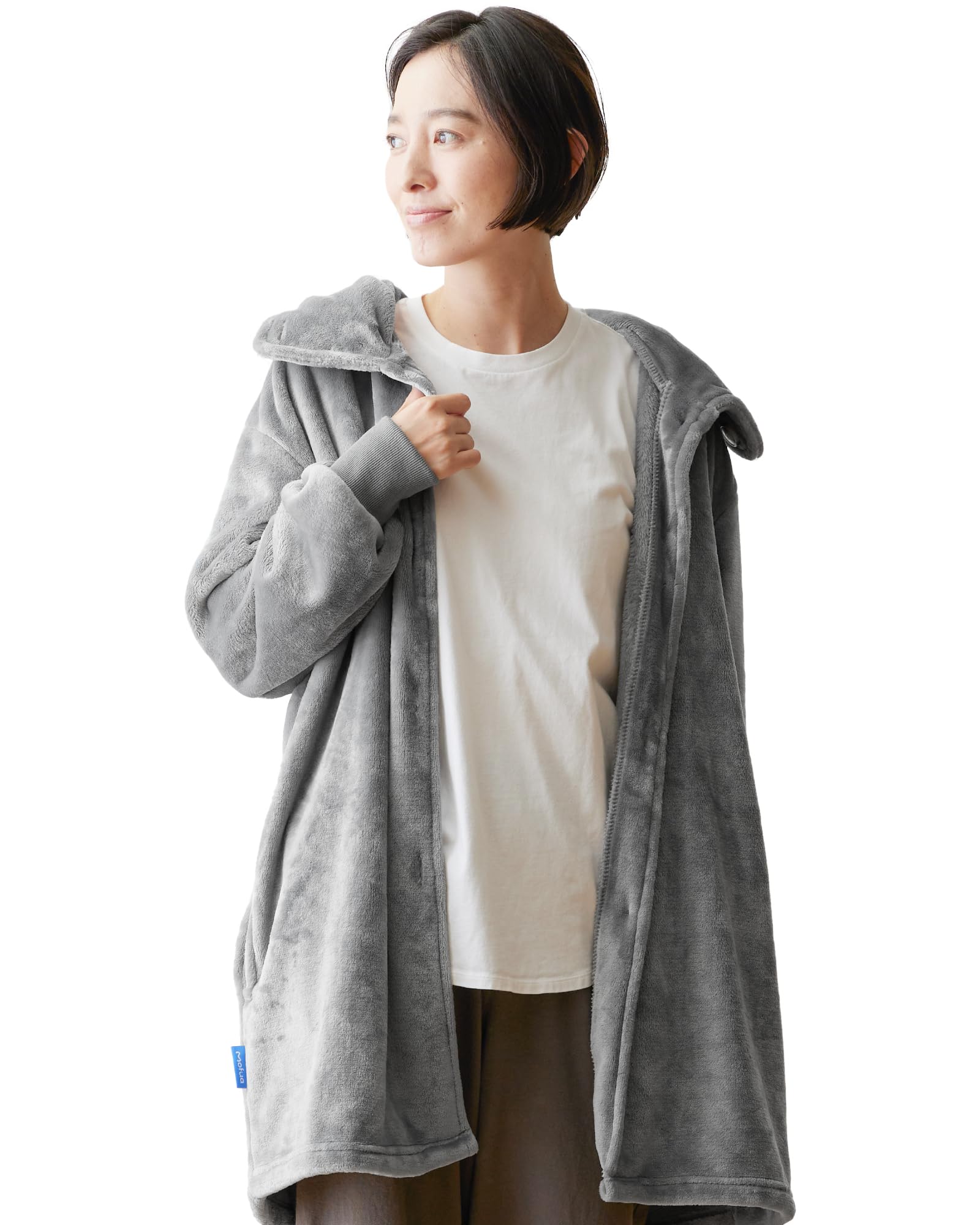 

Aqua mofua Warm Wearable Blanket, 3-Way (with Collar/High Neck), Unisex, High-Density Elastic Cuffs, Anti-Static, Short, Gray, 45486513