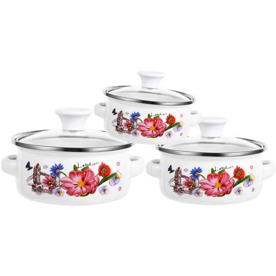 3 sartenes esmaltadas con asa, decorativas, de fondo plano, para sopa, leche, fideos instantáneos, pequeñas.
