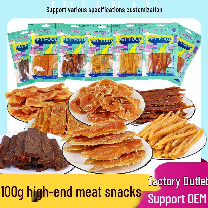 Dog Snacks: Pure Meat Chicken & Duck Jerky Strips for Golden Retrievers, 100g