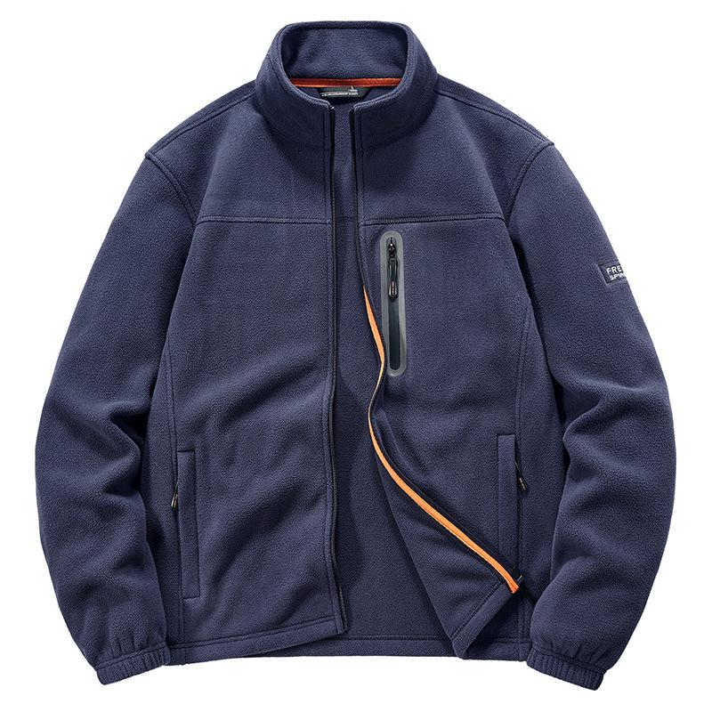 Men's Outdoor Stand Collar Fleece Jacket – Warm, Multi-Pocket, Autumn/Winter Casual Style