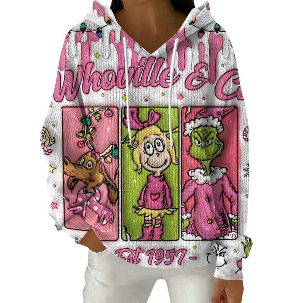 Women's Fashion Casual Christmas Print Pullover Long-Sleeve Hooded Sweatshirt