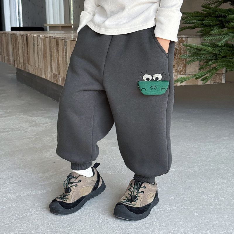 Baby Fleece-Lined Warm Sweatpants Autumn and Winter Children s Clothing Thickened Sports Trousers Boys  Casual Jogger Pants Carbon Ash 130
