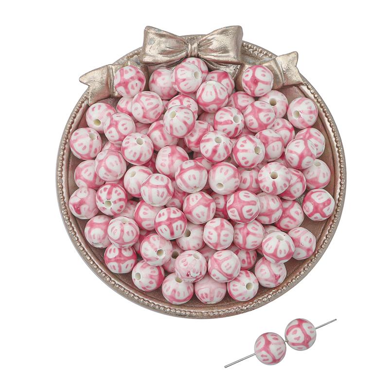 2pcs Handmade Ceramic Porcelain Hand Painted Beads Charm Round Spacer Beads for DIY Necklace Bracelet Jewelry Craft Making Accessories