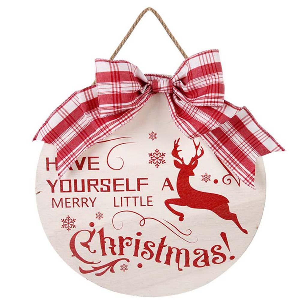Bow Wooden Christmas Pendant Elk Christmas Door Decoration Shop Door Hanging Ornaments  Bar