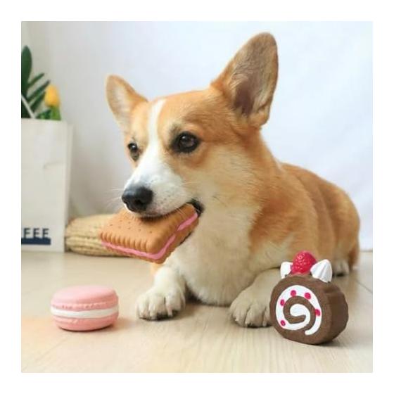 Dog Toy, Natural Rubber Chew Toy [Selectable Gourmet Set] Natural Latex, Sounding Toy, Donut, Sushi, Sweets, Hot Dog, Shape, Soft, Teeth Grinding,