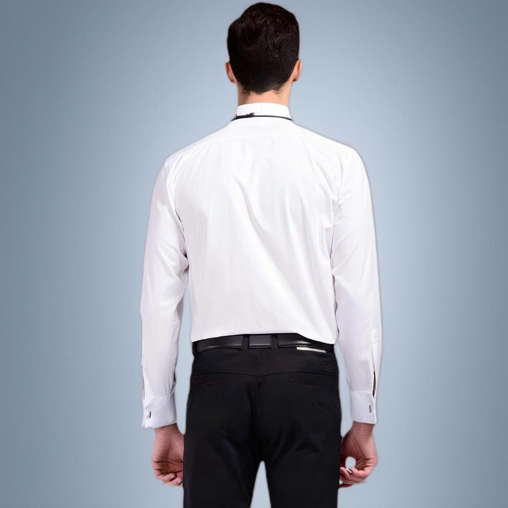 Camisa Branca de Performance Masculina com Gravata Borboleta - Manga Comprida Roupa Formal para Palco, Coro e Banquetes.
