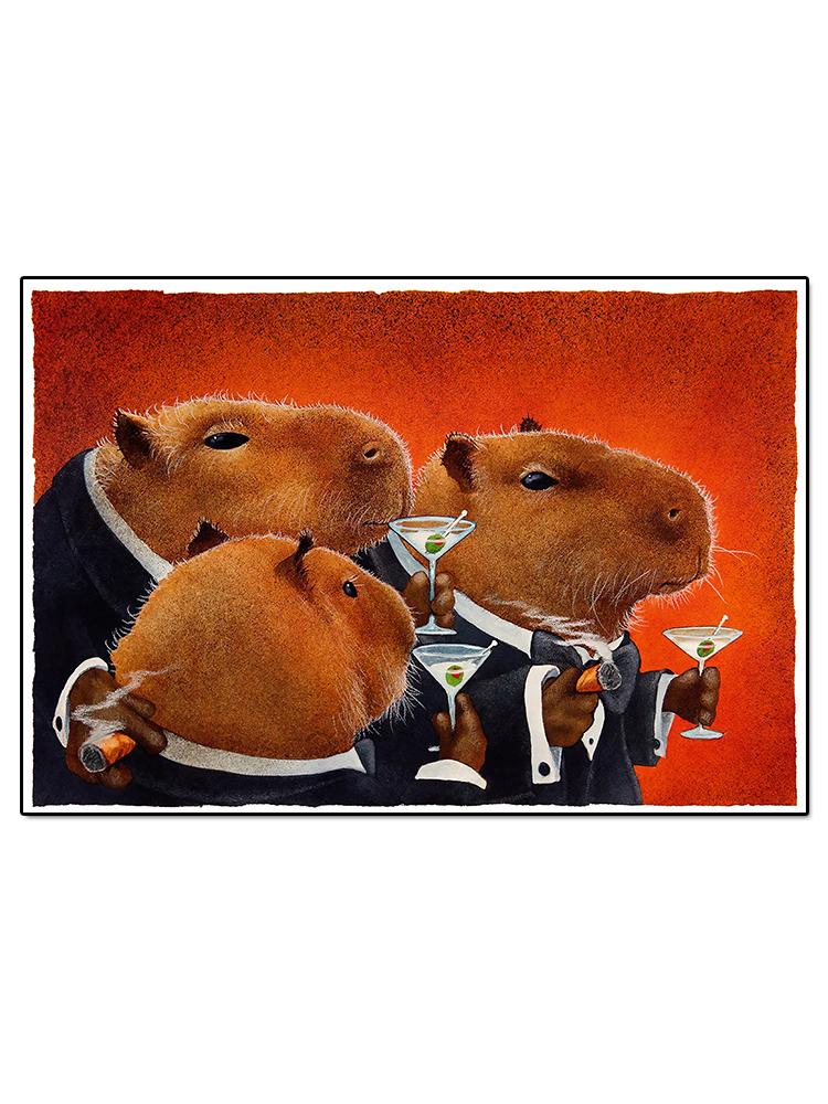 Morsom Kapybara Gentlemann Plakat Dyreklubb Lerret Maleri Veggkunst Bilde For Stue Hjemmedekorasjon