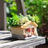 Vintage Rustikaler Harz-Blumentopf Haus für Sukkulente Pflanzen, Mini-Gartendekor im Landhausstil
