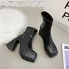 Fashion Square High Heel Women Western Cowgirl Boots Fashion Side Zippers Shoes Autumn Winter Ladies Elegant Platform Short Booties