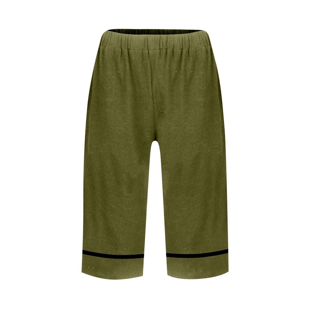 Women's Casual Loose Pocket Cotton Linen Elastomer Casual Pants Knee-length Pants