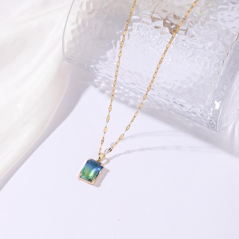 3 Piece Set Fashion Square Imitation Tourmaline Dangle Earrings Jewelry Sets For Women Party Pendant Necklace Accessories