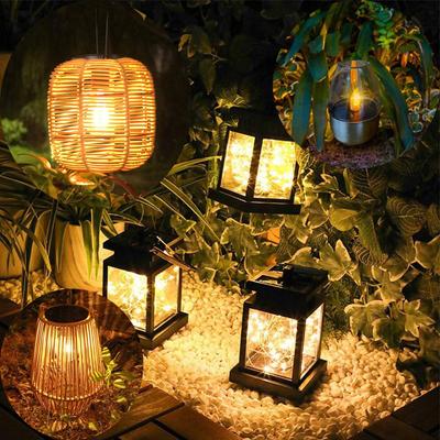 1PC Retro Garden Decor Outdoor Solar Lights Hanging Candle Lantern Floor Lamps Landscape Lighting