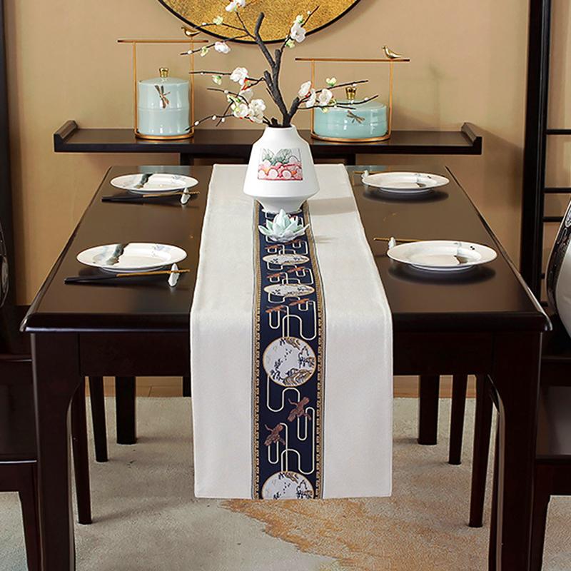 1Pc Table Runner Long Tassels Traditional Chinese Style Wide Tea Room Table Flags Tablecloth