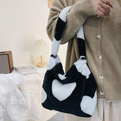 Bolsa de Ombro Fofa Fresca de Primavera Bolsa de Mão Feminina Outono Inverno Bolsa de Mão Plush Tote Bolsa de Compras Fashion