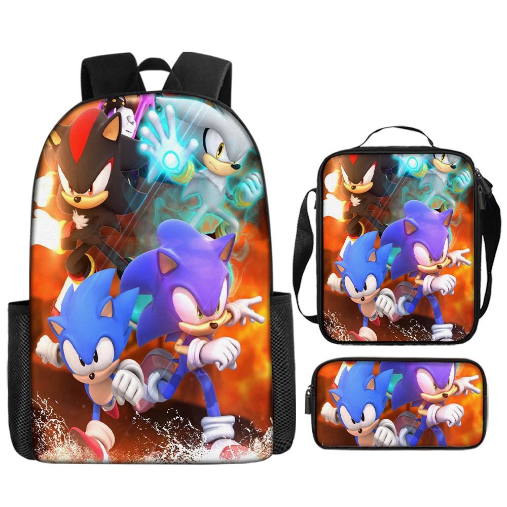 Sonic Backpack, Primary And Secondary School Students Schoolbag, Messenger Bag, Pencil Bag Three-Piece Set