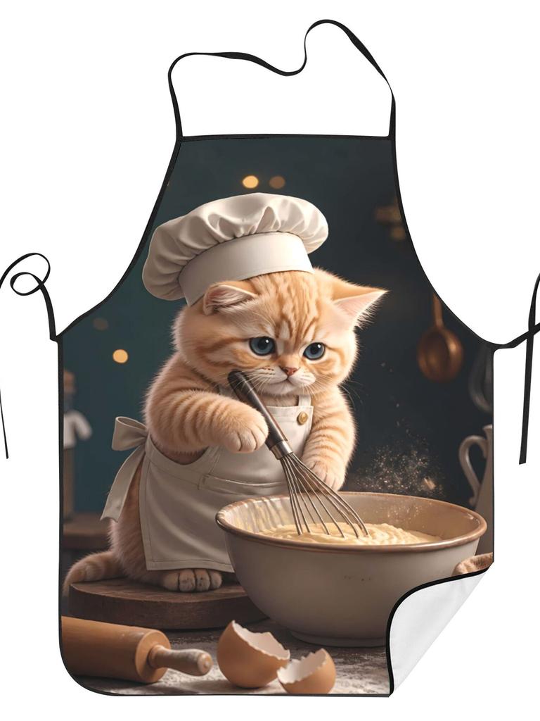 2D Print Design Cute Cat Chef Pattern Print Unisex Apron Crafting Wear Barbecue Apron With Adjustable Straps