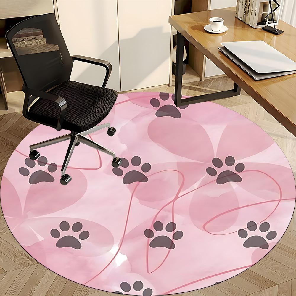 1pc Paw Prints Pet Lover Office Round Area Rug, Under Office Chairs Bedroom Living Room Home Decor, Room Deco, Available In Various Sizes 117