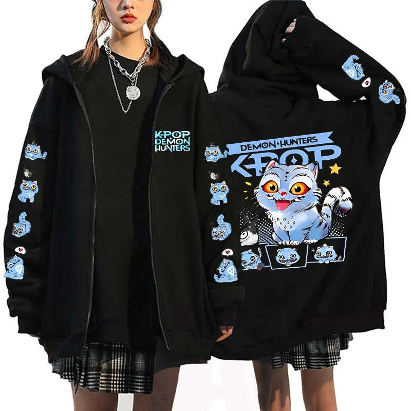 

Fashion Women s Clothing New KPop Demon Hunters Hoodies Black Winter Female Sweatshirts Halloween Cartoon Print Clothes XS чёрный
