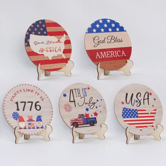 

4th of July Wooden Star Blocks Independence Day Table Decor Wood Star Standing Block American Festival Home Decoration