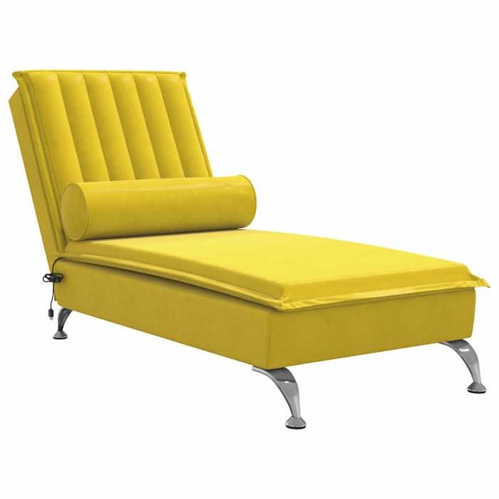 VidaXL Chaise longue de massage avec traversin jaune velours, chaise de canapé longue, chaise longue de chambre, chaise de 379465