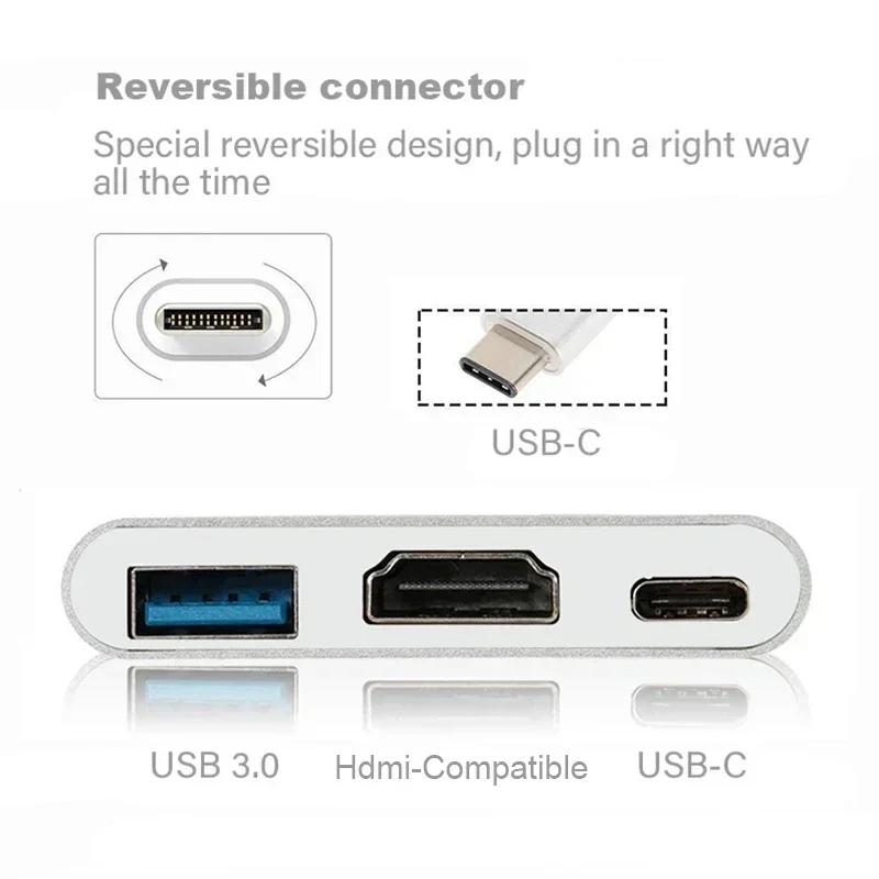 USB C to HDMI 4K Converter 3 in 1 Cable Adapter for Samsung Huawei Mac NS USB 3 1 Type C and USB 3 0 Compatible