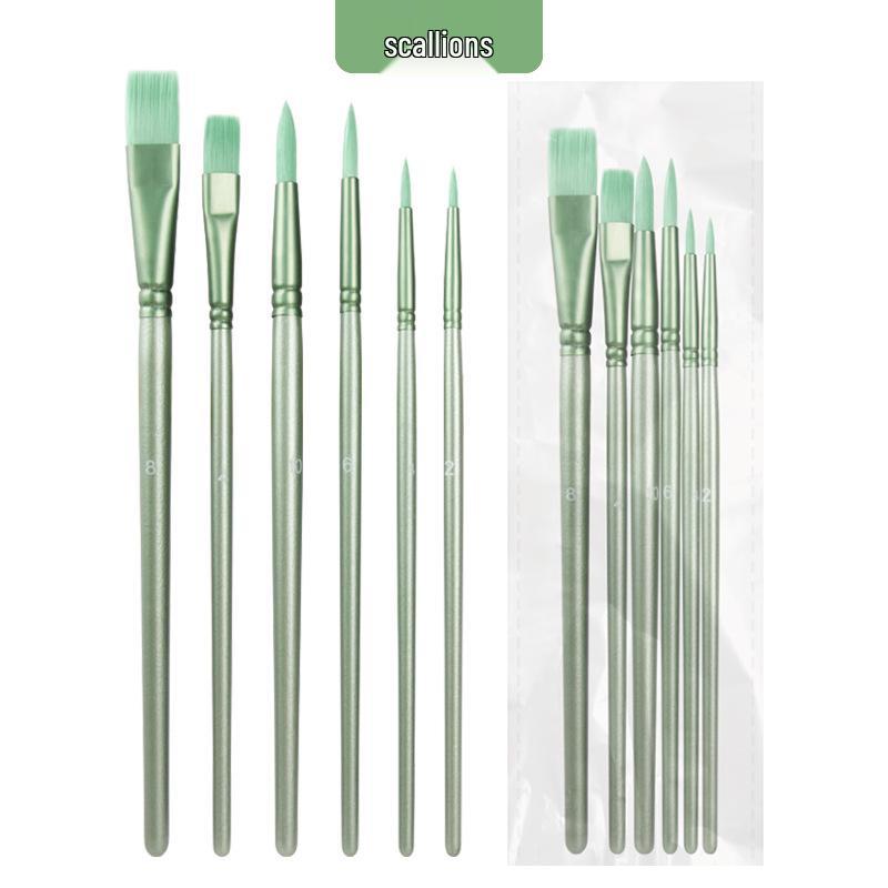 Morandi Color Nylon Brush Set: 6-Piece Oil, Gouache, Watercolor, Wooden Handle Paint Brushes.
