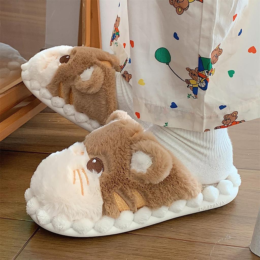 Fashion Cute Winter Plush Cat Shaped Slides Slippers Women's Cozy Feet Shoes Ladies Soft Home Furry Classic Bunny Slippers Big Size 44