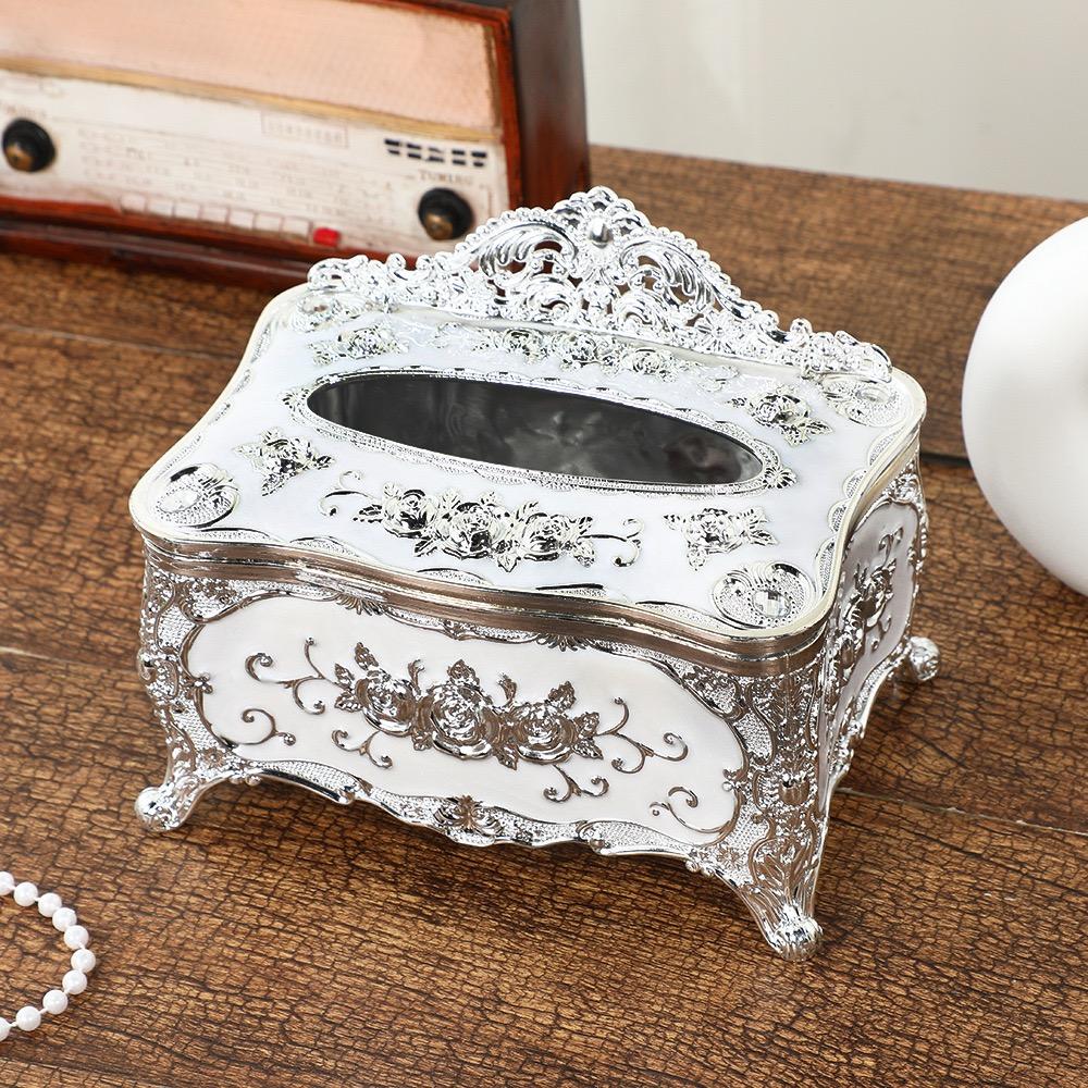 Embossed Rose Tissue Boxes Storage Napkin Holder Paper Case Organizer Ornament Craft Desktop Tissue Plastic Kitchen Tissue Box