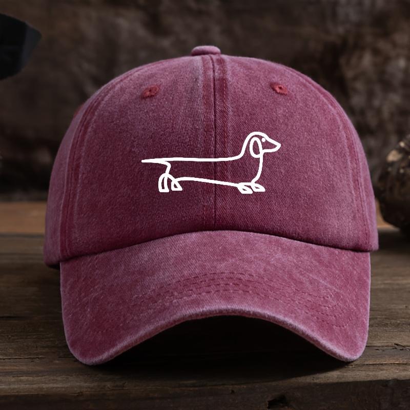 Long line dog print baseball cap, unisex outdoor hat, fashionable and versatile, American washed retro style
