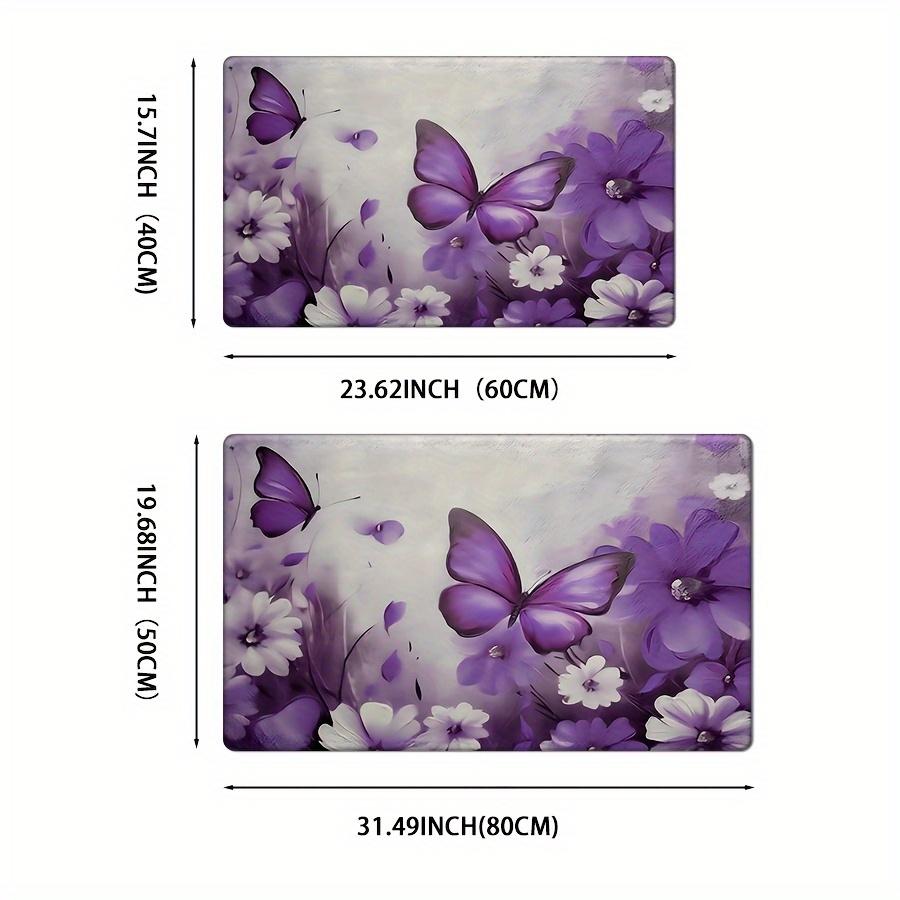1Pcs Purple Floral  Butterfly Pattern Floor Mat Modern Kitchen  Rug Non-Slip Colorful Indoor Carpet, For Home Bathroom Bedroom Living Room Decor