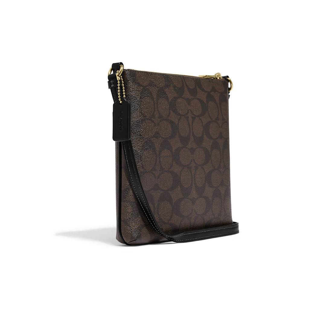 New COACH Rowan Coated Canvas With Smooth Leather Document Bag, Shoulder Bag, Crossbody Bag Mini Women's Brown Black CF340-IMAA8