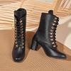 Autumn Winter Plus Size 36-43 Women's High Heel Leather Boots Lace Up Comfortable Ankle Boots for Women Botas Mujer Black Batas
