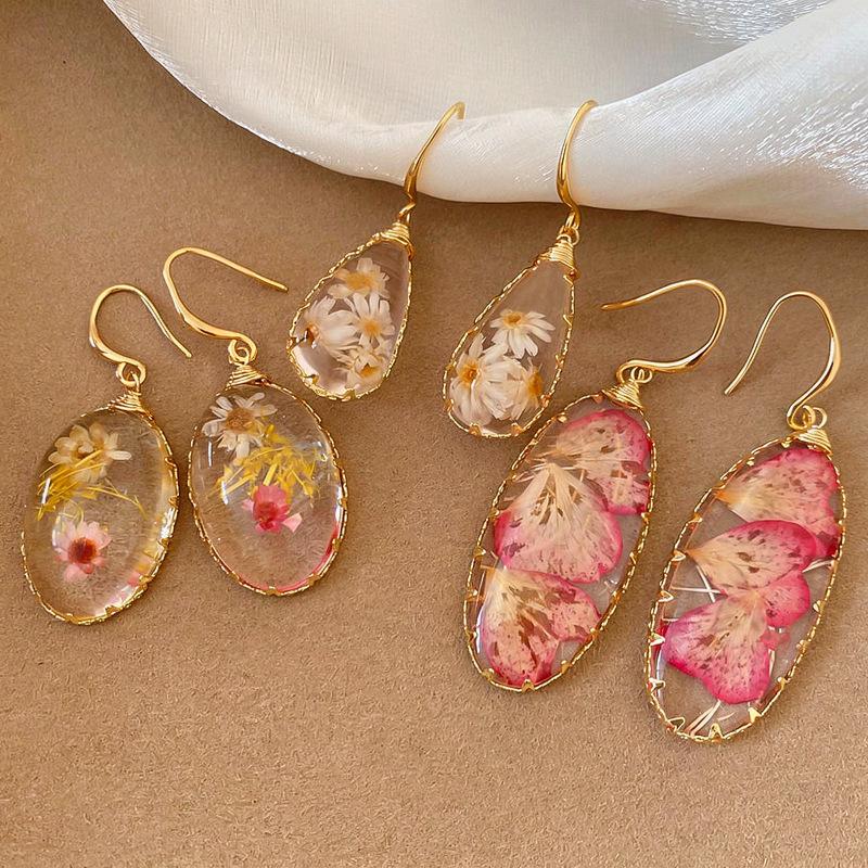 Elegant Resin Flower Water Drop Earrings: Chic Hook Design for Women