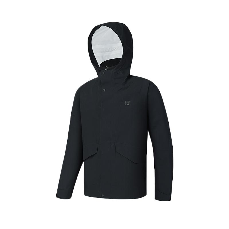 Men's Jacket FILA Fitness Waterproof, Windproof, And Water Repellent 3 in 1 Windbreaker Jacket Men's Black