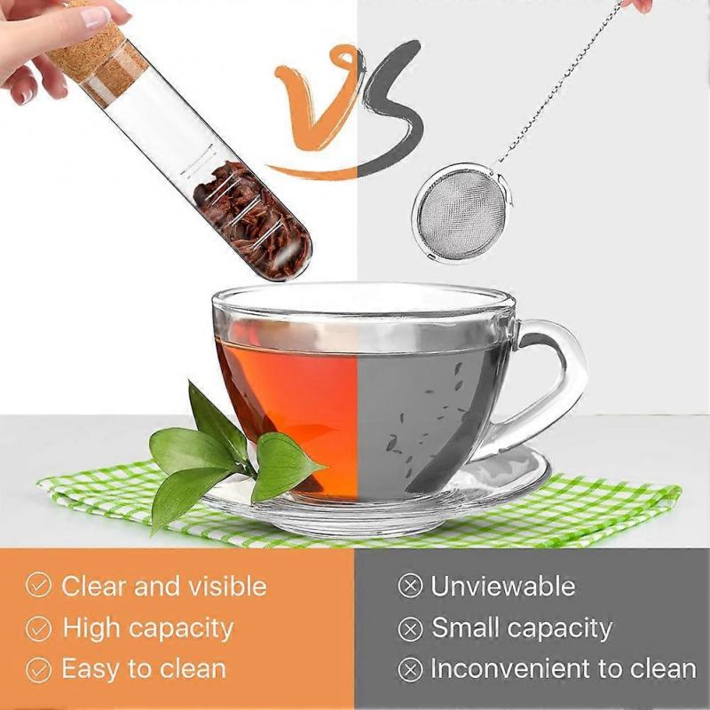 6 Pièces Infuseur à Thé en Verre avec Bouchon en Liège, Passoire à Thé Transparente Réutilisable pour Tasses et Mugs, Diffuseur en Verre