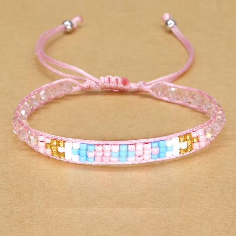 Handmade Woven Bracelets Boho Multicolored faceted Glass Beads Woven Bracelet Women Men Boho Handmade Chic Jewelry