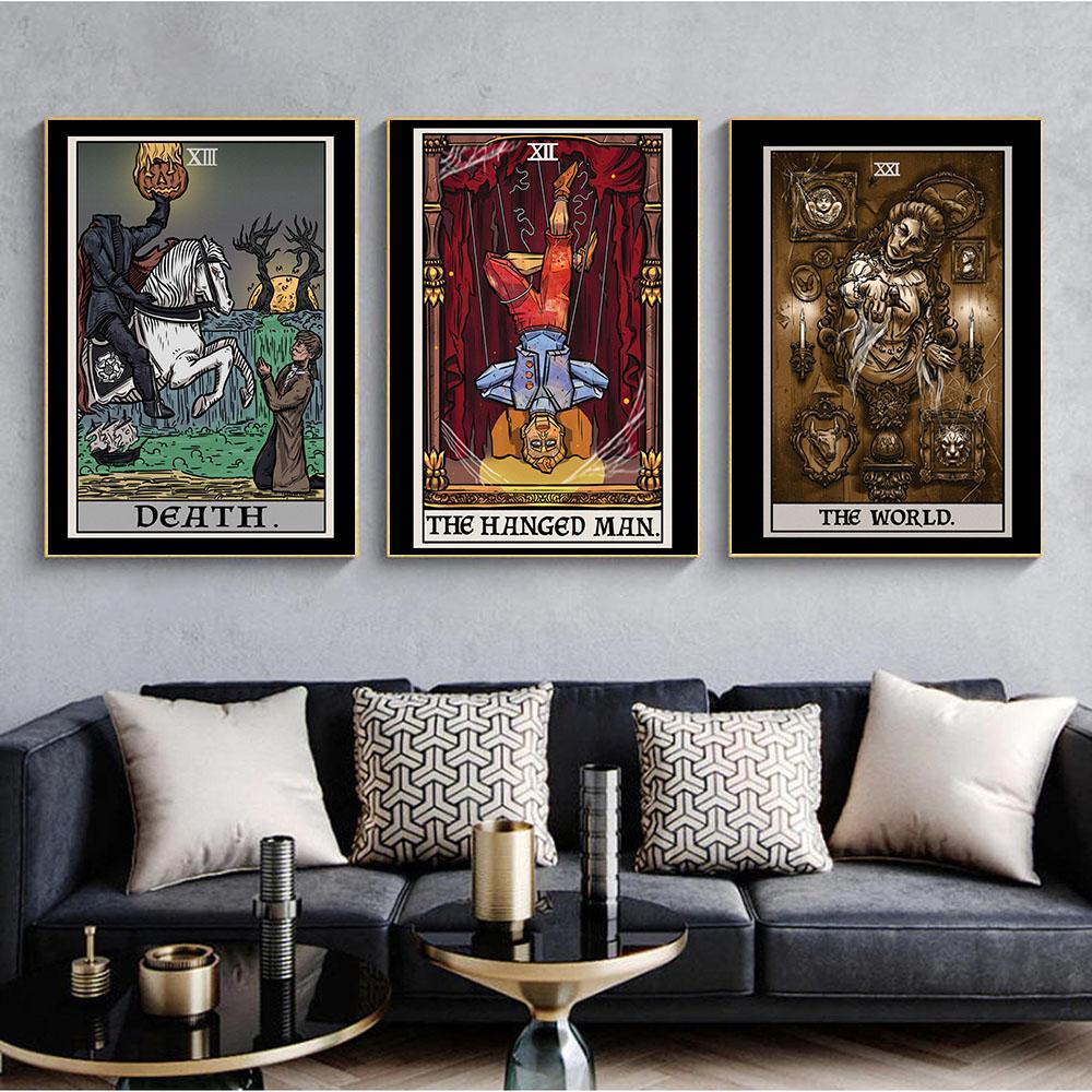 Nordic Abstrakte Die Gerechtigkeit Angst Tarot Wand Bilder Leinwand Malerei Urteil Sonne Teufel Poster Drucke Wohnzimmer Wohnkultur