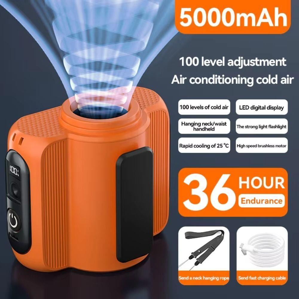 

Portable Hanging Neck Fan USB Rechargeable Camping Waist Fan Wireless Waist Clip Fan Office помаранчевий