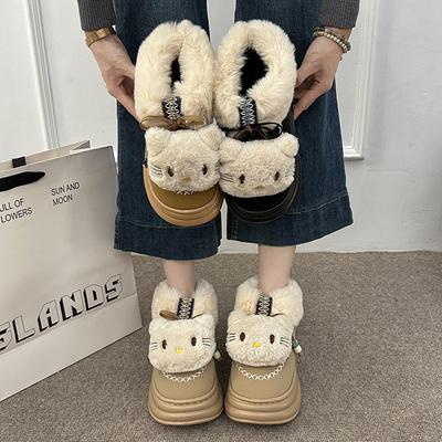 Women's Cartoon Large Size Waterproof Soft Sole Fall and Winter Warm Fur One Snow Boots Lined with Fleece Non-slip Hiking Casual Sports Cotton Boots